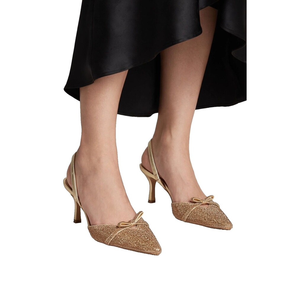 INC International Concepts Heels Womens 8M Bronze Rhinestone Bow Slingback
